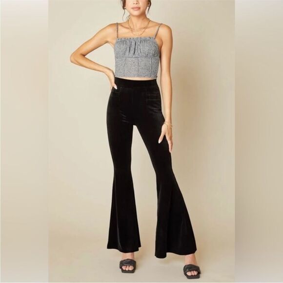 KANCAN | NEW Black Ribbed Velvet Flare Legging Pants Women’s Size X-Large - Picture 1 of 12